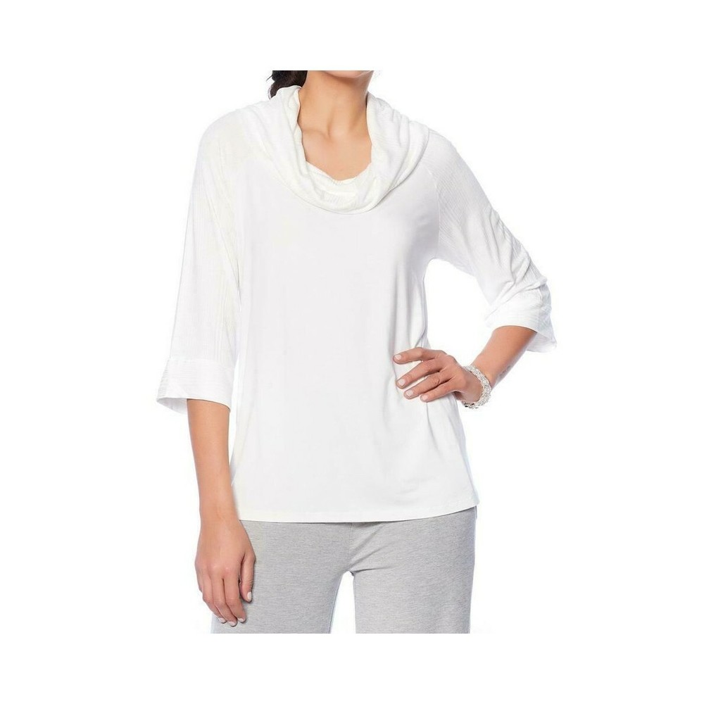 Soft & Cozy Loungewear Women's Cool Luxe Knit Cowl Neck Sweater White Small Size